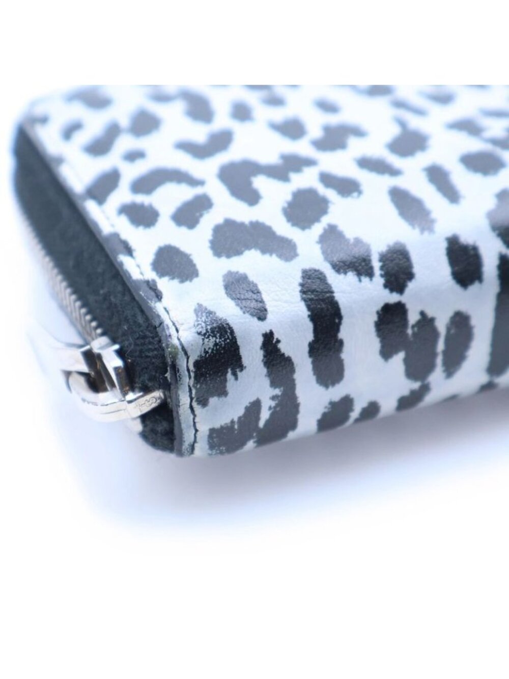 Saint Laurent Yves Zip Around Wallet Card Case Black White Leopard Leather - Picture 5 of 6